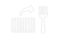 an icon representing a white shipping container with an arrow pointing to a fork